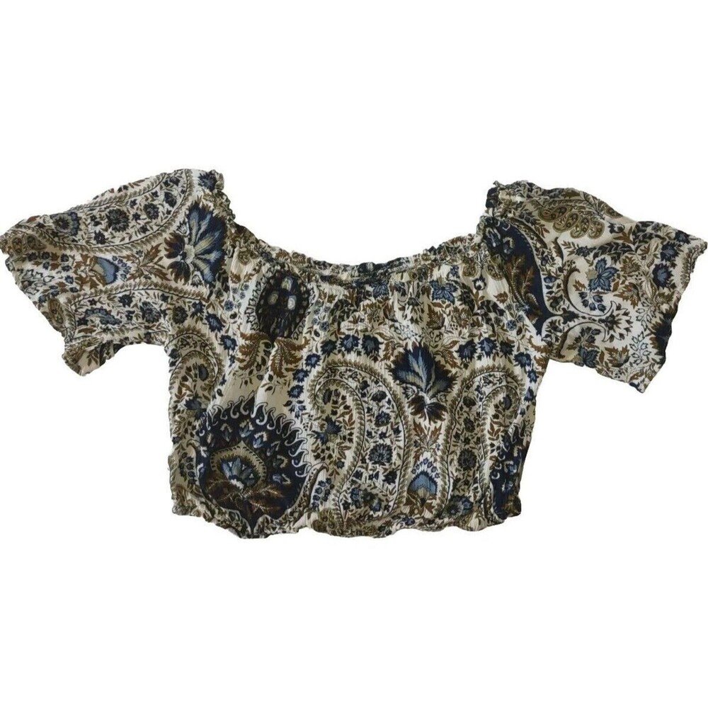 Sz L American Threads Crop Tank Top Peasant Floral Boho Hippie